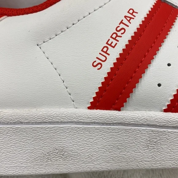 NWT Adidas Superstar Shoes Originals Sneakers Cloud White and Vivid Red - Size 9 - Picture 6 of 10